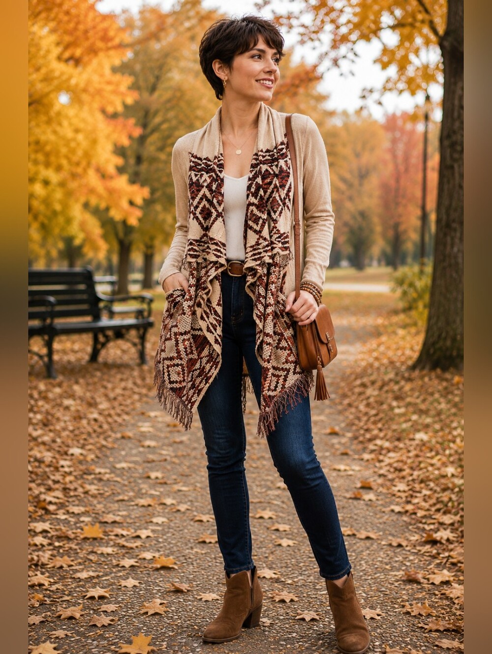 No boundaries taupe aztec fringe hem cardigan - Picture 2 of 8